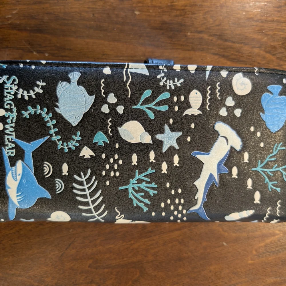 Black Wallet with Blue Shark & Sea Life Print - Picture 4 of 4